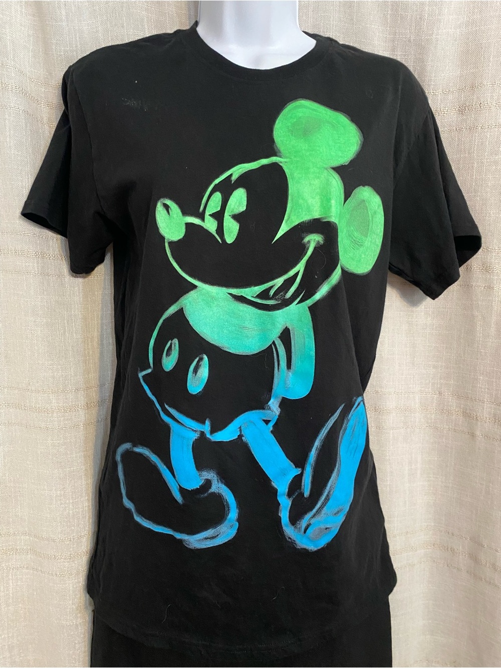 Disney Mickey Mouse Neon Sketch Graphic T-Shirt Black Small S